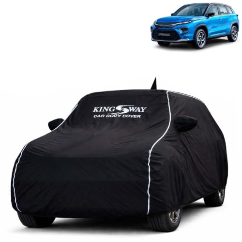 Image of KINGSWAY Super Waterproof Car Cover Only with Urban Cruiser Hyryder (Year 2022 Onwards) | Mirror and Antenna Pockets | All Weather Car Body Cover with Silver Piping | Black