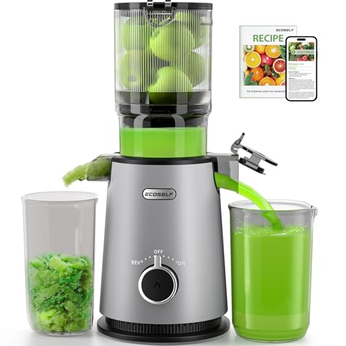 Cold Press Juicer, ECOSELF Juicer Machines with Large Feed Chute Fit Whole Fruits & Vegetables, Self Feeding for Juice Extractor Machine, Easy to Clean and Assemble, High Juice Yield
