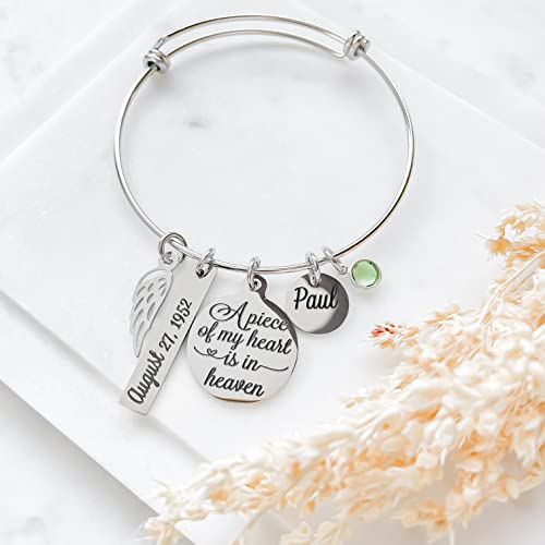 Memorial Charm Bracelet Bangle - Personalized Remembrance Gift, Expandable Bracelet, Customizable Charms Swarovski Birthstone Crystal - Special Memorial Gift In Silver, Gold, And Rose Gold Steel #TOP1