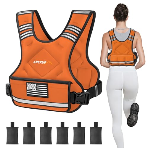 Image of APEXUP Adjustable Weighted Vest, 4-10lb /12-18lb /20-32lb Vest with 6 Ironsand Weights and Large Pocket, Weight Vest for Men Women Strength Training, Running, Walking