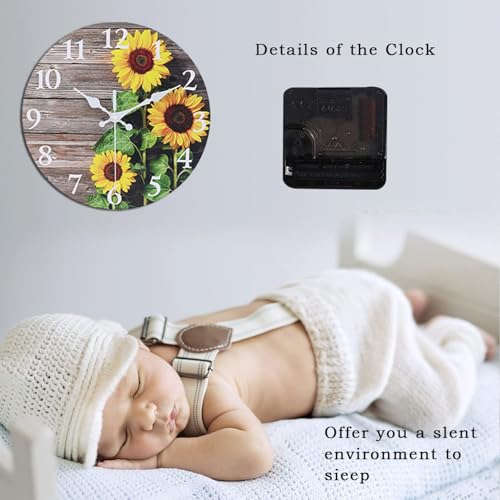 Horloge murale en bois 35 cm tournesol silencieuse pour cuisine - 4
