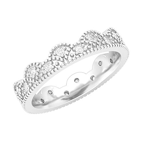 Sterling Silver Vintage Milgrain Eternity Band Simulated Diamond or Genuine Moissanite Ring Crown Wedding Band