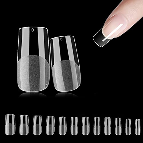 500 piezas Puntas de uñas cuadradas medianas, 10 tamaños de Uñas postizas americanas, cobertura Puntas de uñas para chicas damas manicura casera y salones de uñas