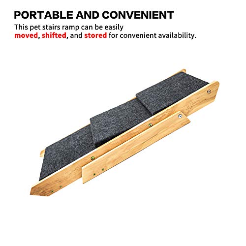Mewang Wood Pet Stairs/Pet Steps - Foldable 3 Levels Dog Stairs & Ramp Perfect For Beds And Cars - Portable Dog/Cat Ladder Up To 110 Pounds #TOP5