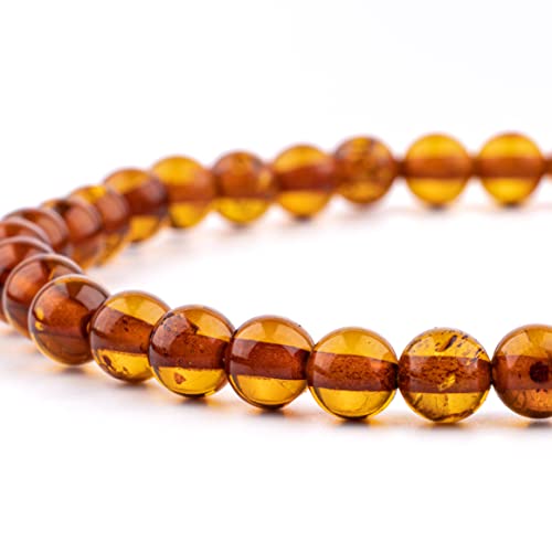Image of Amber Culture Amber Stretch Bracelet - Handmade 5mm Beads 100% Baltic Natural Baltic Amber Stone - Unisex with Gift Box Multiple Colors