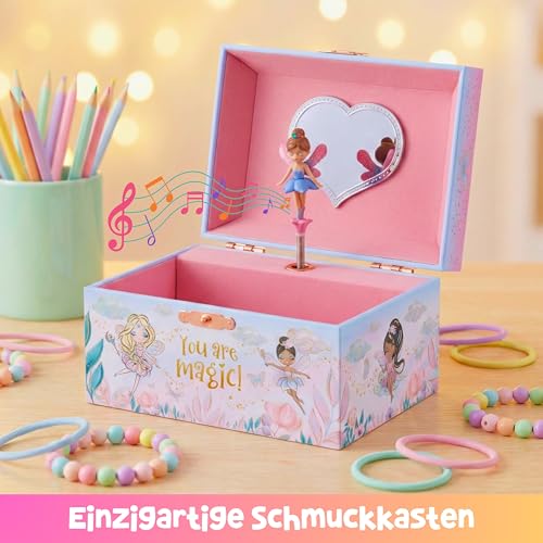 Giggle & Honey Musikalische Fee Schmuckkästchen für Mädchen - Kinder Musik-Box mit Fee und Spiegel, Geburtstagsgeschenke für Mädchen, Kinder-Schmuck-Boxen für Altersgruppen 3–10-15,2 x 11,8 x 8,9 cm