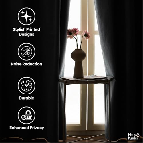 Image of haus & kinder Blackout Door Curtains 7 Feet Long Pack of 2 Door Curtains, 7 feet Curtains for Door, 70% Room Darkening (Amber Petals Printed, 114x213 CM)