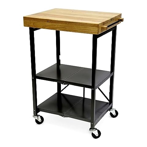 Origami Foldable Storage Cart, Rolling Kitchen Island Storage with Wheels, Black Cover