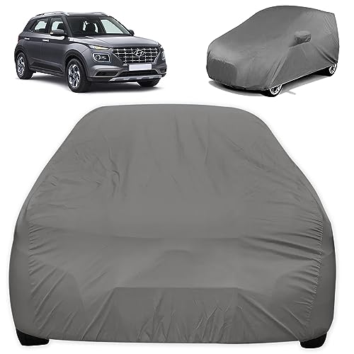 Image of Car Body Cover Compatible with Hyundai Venue 2026-2025 | Waterproof Heavy Duty Car Body Cover + Sun Protection + Triple Stitched + Mirror Pocket (Silver)