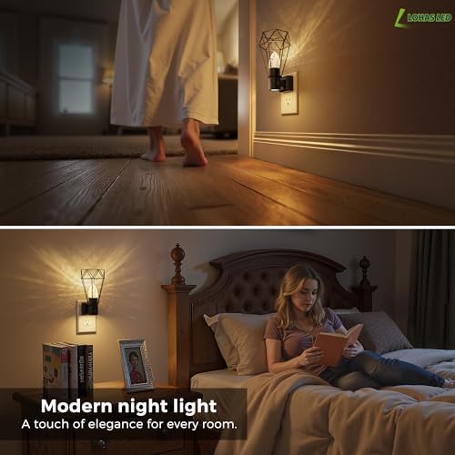 Image of L LOHAS LED Night Light, 2 Pack Night Lights Plug into Wall, 3000K Warm White, Farmhouse Plug in Light with Dusk to Dawn Sensor, for Bedroom, Bathroom, Kitchen, Hallway