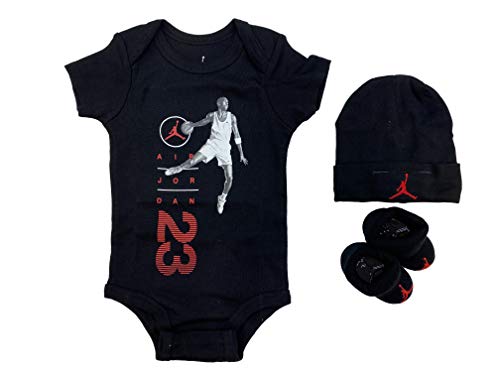 Jordan Baby Boys Jumpman Bodysuit, Hat & Booties 3 Piece Set (Black(LJ0079-023)/White, 0-6 Months)