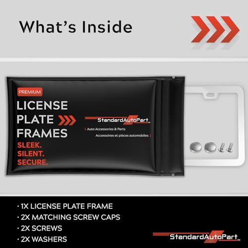 Image of Premium Slim Chrome Polish Mirror License Plate Frame - 1 Piece, Rust-Free Stainless Steel & Rattle-Free, Street Legal, Universal with Screw Caps, Thin Edged Metal Front or Rear Car Tag Holder Unisex