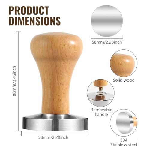 Image of Supvox 58mm Coffee Tamper Heavy Duty Stainless Steel Barista Coffee Tamper Elegant Solid Wooden Handle Espresso Espresso Accessories