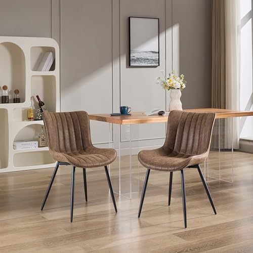 GAOMON Mid Century Modern Upholstered Dining Chairs, 2 Pack Leather Upholstered Dining Chairs, Armless Kitchen Chair with Back & Metal Legs for Dining Room/Reception Waiting Room/Bedroom