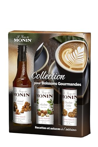 MONIN - Coffret Sirop MONIN Pour Café Saveurs Noisette/Caramel/Chocolat Cookie - Pour Café, Chocolat Chaud, Capuccino ou Latte - Arômes Naturels - Bouteille en Verre...