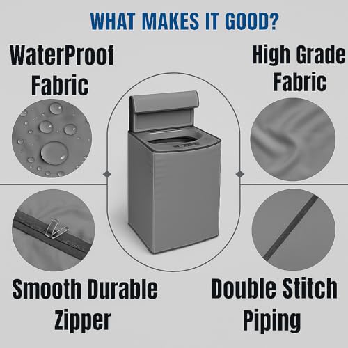 Image of Washing Machine Cover Top Load 6kg to 7.5kg | Heavy Duty Waterproof Polyester Protective Cover | Dustproof & UV Resistant | Universal Fit For All Fully Automatic Machine (Gray)