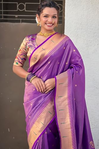 Image of SGF11 Women's Paithani Soft Lichi Silk Kanjivaram Sarees With Blouse Piece
