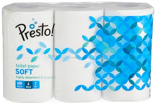 Image of Presto! 2 Ply Toilet Tissue Paper,100% Natural Virgin Paper-Pack Of 6(400 Pulls Per Roll)