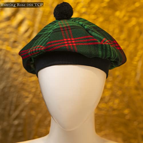 Image of Scottish Tam O' Shanter Hat Tartan Bonnet Pom Pom Wool Flat Cap One Size