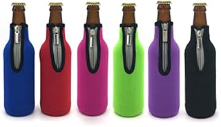 Wommty 6 Pack Neoprene Zipper Beer Coolers Coolies Insulator Beer Bottle Koozies Holder for Bar, Birthday Party, Picnics, Outdoor Activities, 330ML(11.6 Oz) (6 Colors)
