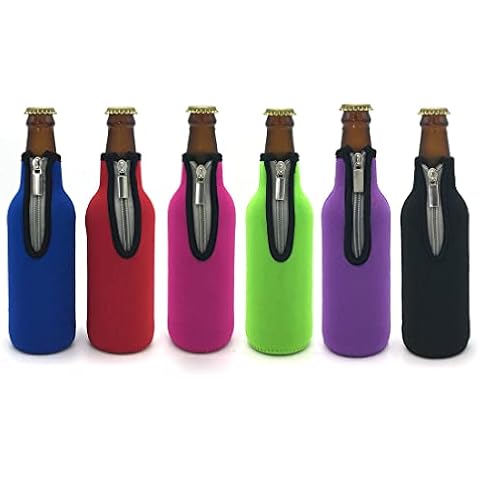 Wommty 6 Pack Neoprene Zipper Beer Coolers Coolies Insulator Beer Bottle Koozies Holder for Bar, Birthday Party, Picnics, Outdoor Activities, 330ML(11.6 Oz) (6 Colors) Cover