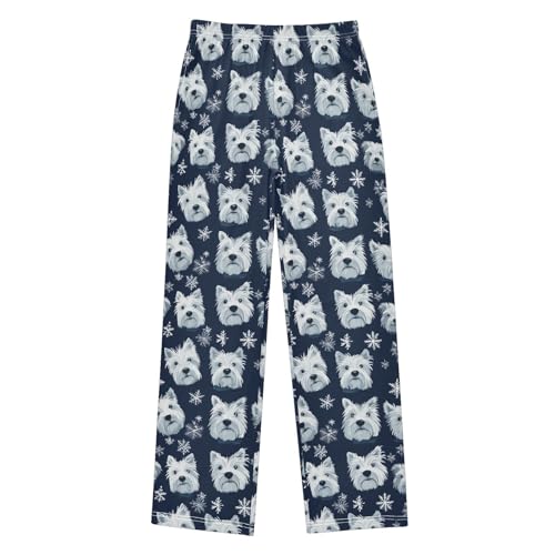 Pajama Pants White Dog Head Pattern PJ Bottoms Sleepwear Lounge Sleep Pant with Pockets