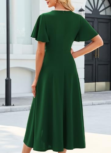 Image of QMZ Wedding Guest Dresses for Women V Neck Cocktail Dress Ruffle Sleeve A Line Evening Party Formal Dresses for Women