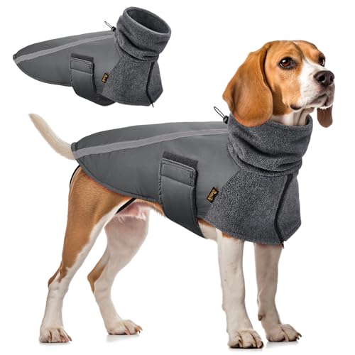 SlowTon Wintermantel für Hunde, Warmes Futter aus Polar Fleece Außenjacke für Hunde mit Rollkragenschal Reflexstreifen Einstellbar Wasserdicht Winddicht Welpenweste Weiches Haustier