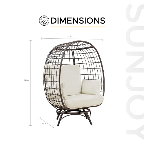Sunjoy Cuddle Wicker Swivel Lounge, Oversized Indoor Outdoor Egg Chair with 4 Cushions for Patio, Backyard, Living Room, Brown - Image 3
