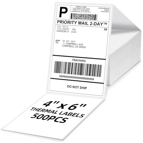 Image of 4x6 Thermal Labels, 1 Packs of 500 4x6 Fold Labels - Compatible with JADENS, ASprink, Phomemo, Rollo, Zebra, Omezizy and Other Thermal Printers