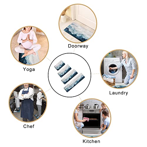 Qiyi Floor Comfort Mat 1 Piece Kitchen Rug Pvc Leather Waterproof Oil Proof Non Skid Laundry Ergonomic Standing Mat Anti Fatigue Foam Padded Area Doormat 17" W X 29" L - Blue White Watercolor Mountain #TOP7