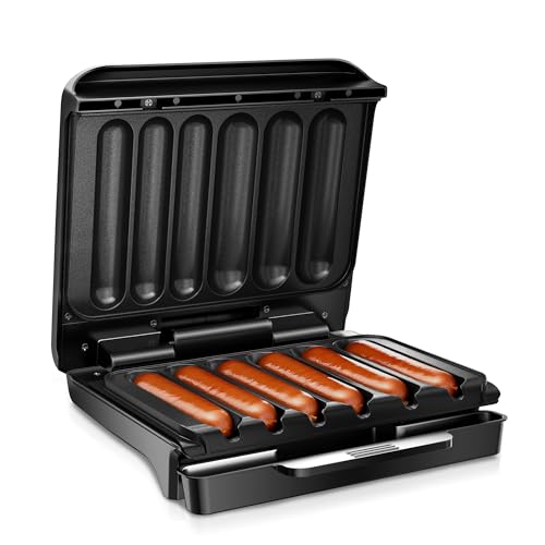 KEINVE Hot Dogs Machine, Electric Grill with Oil Drip Tray, and Cord Storage, Ideal for Veggie Sausages, BBQ or Sausage, Nonstick Plate for Easy Clean