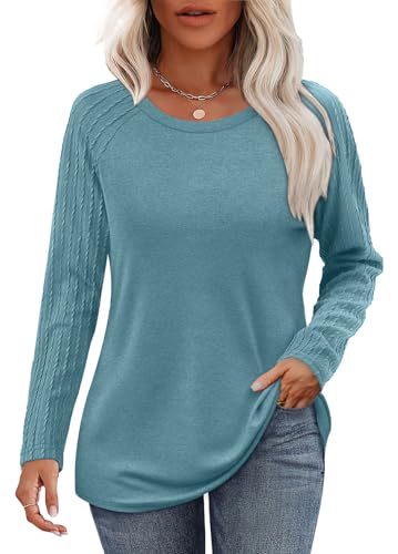 Image of OFEEFAN Long Sleeve Shirts for Womens Fall Fashion 2026 Crewneck Oversized Sweatshirt Tunic Tops to Wear with Leggings