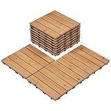 Yaheetech 11-55 Baldosas de Madera de Abeto 30x30cm Listones de Madera Desmontables con Ranuras Antideslizantes Instalación Rápida y Fácil Marrón 11piezas/1㎡