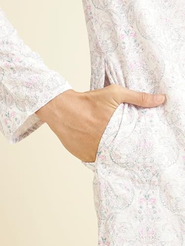 Image of Manyavar Men's Cotton Blend Floral Print & Chikankari Kurta Set (2pcs)