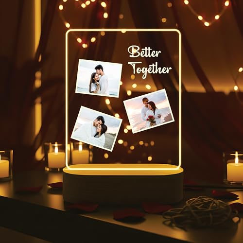 Image of Giftplease Personalized Photo Frame with Wooden Base - Custom LED Frame for Couples - Valentine's Day for Boyfriend, Girlfriend, Husband, or Wife - Romantic Anniversary & Wedding Keepsake Decor