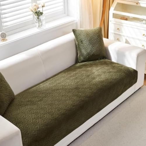 Image of HOMETHREADS Innovative Premium Velvet Sofa Cover Mat with PVC Backing for Non-Slip Comfort | (Olive Vrsh, 1 Seater Large| 70x90cm)