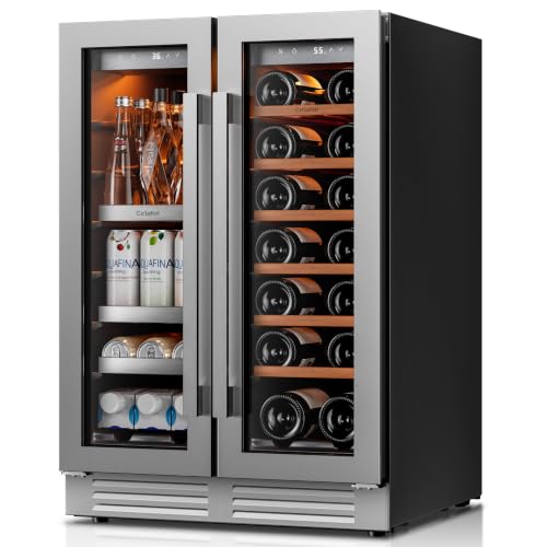 Image of Ca'Lefort 24 Inch Wine & Beverage Refrigerator, 60 Can & 21 Bottle | 36-72F Touch Control, Dual-Pane Glass Door, Adjustable Shelves, 3 Color LED, Built-In or Under Counter for Home Bar Kitchen
