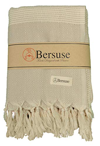 Bersuse 100% Coton - Coronado Serviette Turque - Drap de Bain, Serviette de Plage - Fouta Peshtemal avec Design Zigzag - Double Couche, Oeko-TEX - 95x175 cm, Noir
