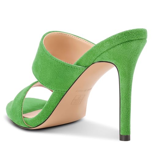 Image of NobleOnly Womens Round Open Toe Heeled Sandals Two Strap Stiletto High Heel Sandals Backless Dress Slip-on Mules Sandals 3.9 Inches Heels