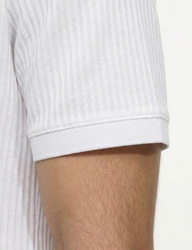 Image of DAMENSCH Men Striped Texture, Cotton-Rich Comfort, Easy Regular fit, Solid Colours Striped Polos