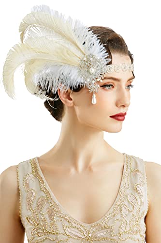BABEYOND 1920s Flapper Headband Vintage Wedding Feather Headpiece 20s Great