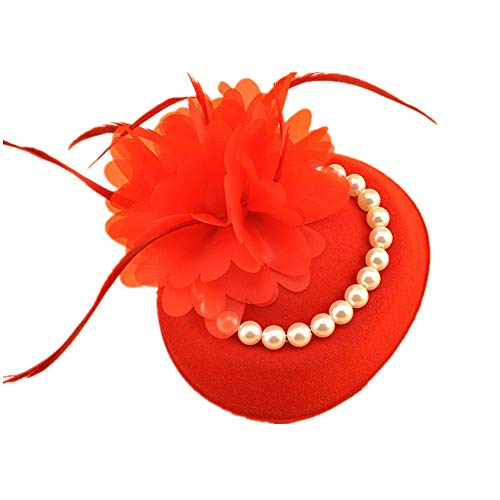 Afinder Petit Chapeau Britannique Vintage Bibi Cheveux Mariage Elégant avec Fleur Perles Plumes Fascinator Hat Cérémonie Cocktail Bibi Serre Tete Femme Mariée Parties Fêtes Pince à Cheveux Coiffure Cover