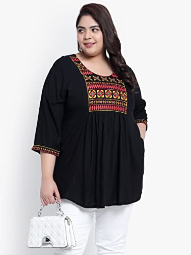 Image of Indietoga Women's Plus Size Viscose Rayon Embroidered Regular Fit Tops (2XL to 7XL)