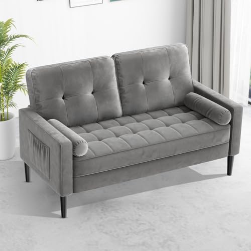 Aotumm Ciort Sofa 2 Seater, Sofa Couch with Comfy Seat Cushion, 2 Pillows, Small 2 Seater Sofa for Living Room/Apartment/Bedroom, Mid Century Modern Couch, Easy Assembly Sofas & Couches, Light Grey