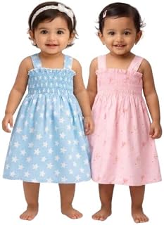 Girls Baby Cotton Frock Combo (Pack of 2) | Sleeveless Summer Dress | Soft & Comfortable Casual Wear for 8 to 18 Month Bab... Price In India