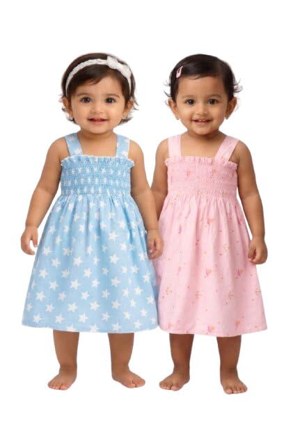 Girls Baby Cotton Frock Combo (Pack of 2) | Sleeveless Summer Dress | Soft & Comfortable Casual Wear for 8 to 18 Month Bab... - Review, Price and Buying Guide