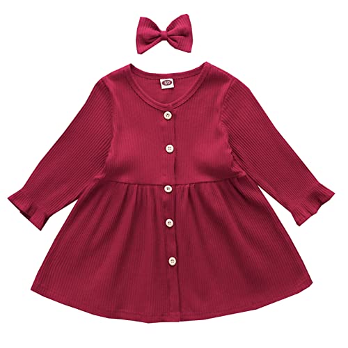 Toddler Baby Ribbed Dress Ruffle Solid Round Neck Suspender Dress ...