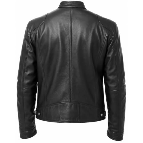 Image of Men's Real Leather Jacket Biker Motorcycle Cafe Racer Vintage Retro Bomber Winter Black Genuine Leather Jacket