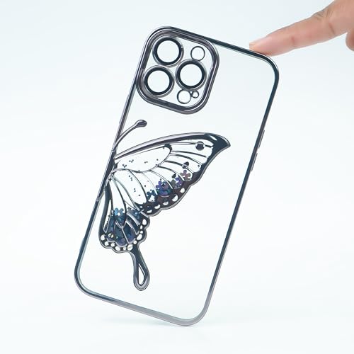 Image of PEEPERLY Back Cover Case for iPhone 14 Pro Max Scratch Resistant Anti-Slip TPU Shockproof Protective Durable Glowing Butterfly Transparent Case for Girls & Women(Black)